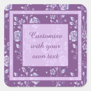 Adesivo Quadrado Texto Personalizado Floral bonito Roxo e Lilac