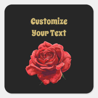 Adesivo Quadrado Texto Personalizado Floral de Rosa vermelha Elegan