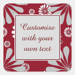 Adesivo Quadrado Texto Personalizado Floral para Borgonha e Cinza