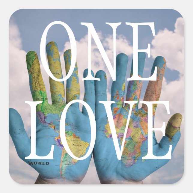 Adesivo Quadrado Texto Personalizado Globo de Paz Mapas em Mão Um A (Frente)