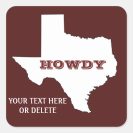 Adesivo Quadrado Texto Personalizado Maroon Texto do Texas Contorno