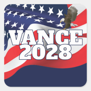 Adesivo Quadrado Texto Vance 2028 Com Bandeira e Águia Careca