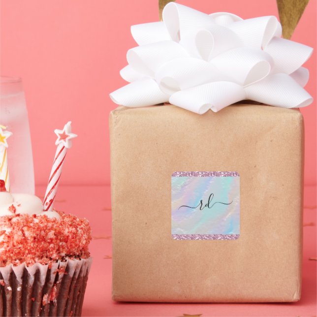 Adesivo Quadrado Textura abstrato Rainbow e Cristal Rosa (Festa)