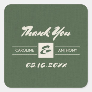 Adesivo Quadrado Textura de burlap Casamento Verde Obrigado Vinhet