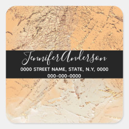 Adesivo Quadrado Textura de cor de pêssego dourada do Geode