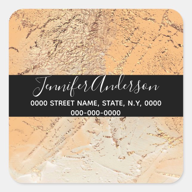 Adesivo Quadrado Textura de cor de pêssego dourada do Geode (Frente)