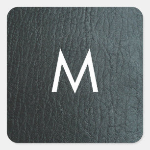 Adesivo Quadrado Textura de couro preta do falso Monogrammed