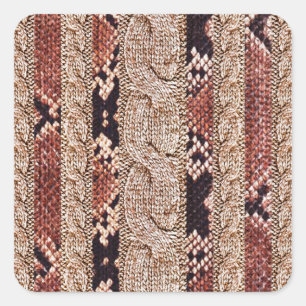 Adesivo Quadrado Textura de tricô, padrão geométrico de cobra.