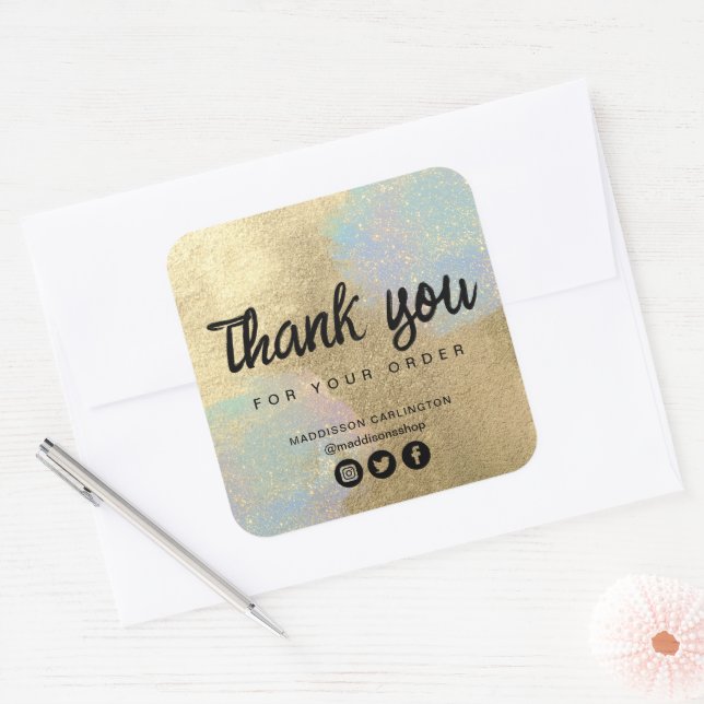 Adesivo Quadrado Textura Luminosa Dourada E Iridescente (Envelope)