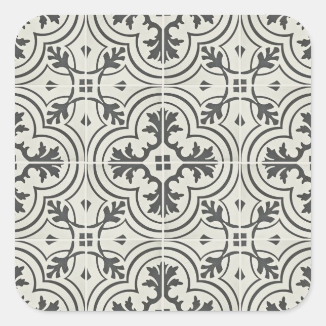 Adesivo Quadrado textura preta e creme do piso do ornamentado (Frente)