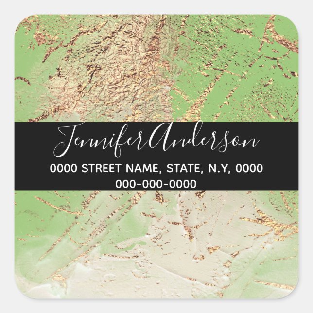 Adesivo Quadrado Textura verde dourada escura de geode (Frente)