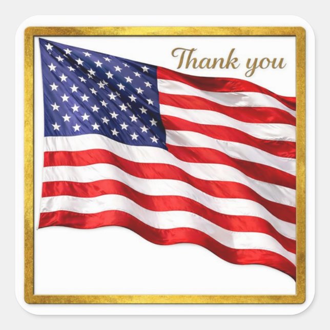 Adesivo Quadrado Thank You American Flag Square Envelope Seal (Frente)