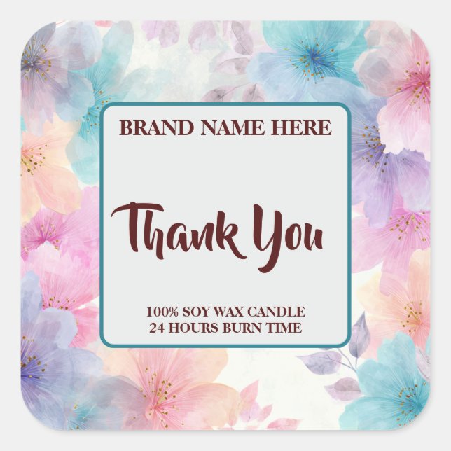 Adesivo Quadrado Thank You Candle Label – Elegant Gift Sticker (Frente)