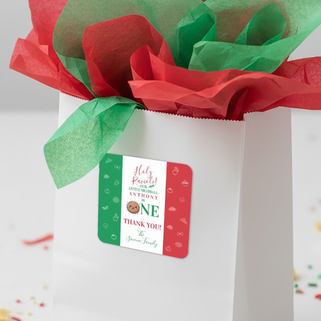 Adesivo Quadrado Thank You Cute Meatball First Birthday Party  (Thank You Cute Meatball First Birthday Party Square Sticker)