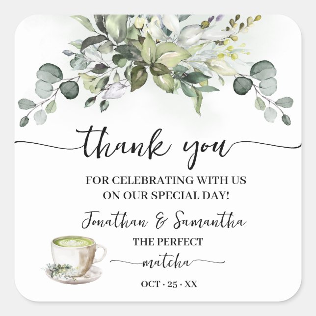 Adesivo Quadrado Thank You Eucalyptus Matcha Bridal Shower (Frente)