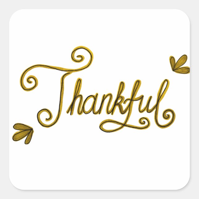 Adesivo Quadrado Thankful gold lettering (Frente)