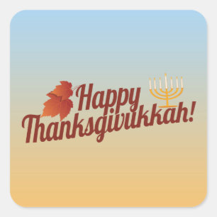 Adesivo Quadrado Thanksgivukkah feliz Menorah/folha