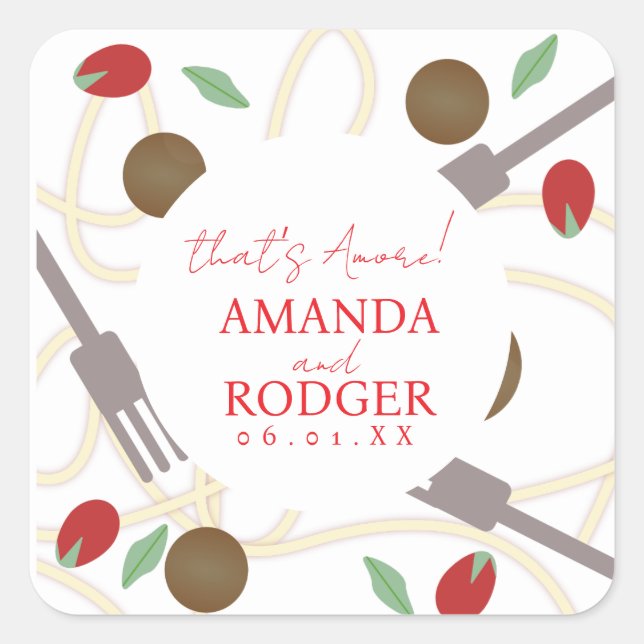 Adesivo Quadrado That’s Amore Italian Pasta Wedding (Frente)