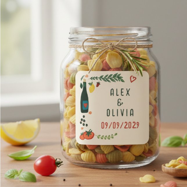 Adesivo Quadrado That's Amore Italian Food CUSTOM Wedding  (That's Amore Italian Food CUSTOM Wedding Favors Pasta Olive Oil Square Sticker
)