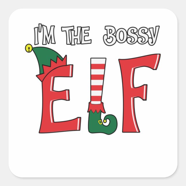 Adesivo Quadrado The Bossy Elf Family Matching Christmas Pajamas (Frente)