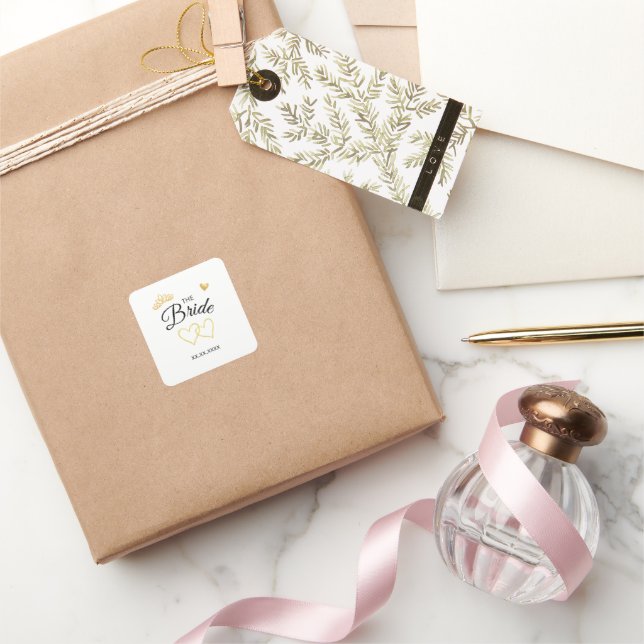 Adesivo Quadrado The Bride Wedding Date Elegant Design (Presentear)