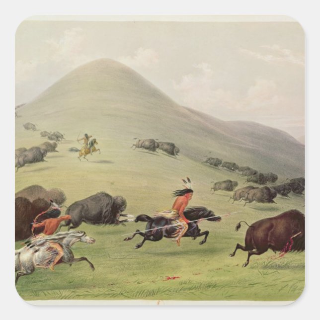 Adesivo Quadrado The Buffalo Hunt, c.1832 (Frente)