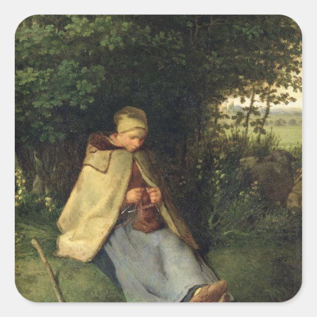 Adesivo Quadrado The Knitter ou, The Seated Shepherdess, 1858-60 (Frente)