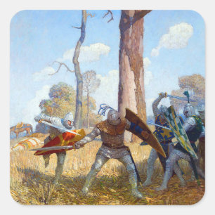 Adesivo Quadrado The Slay of Sir Lamorak, c. 1922, por N.C. Wyeth