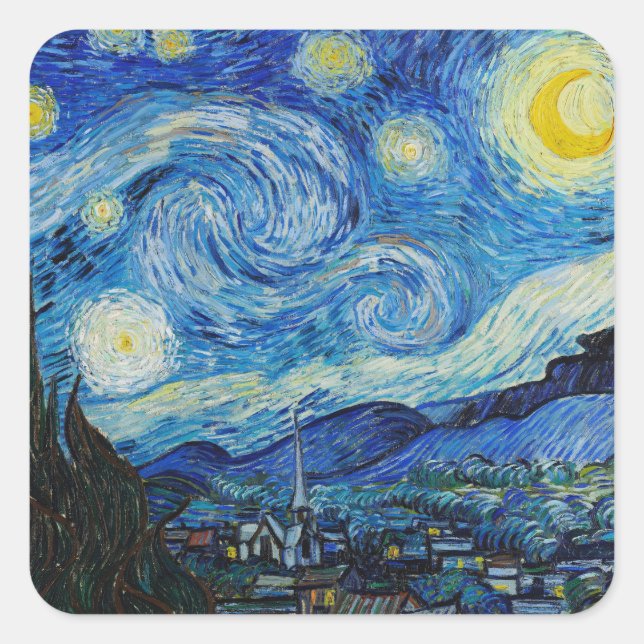Adesivo Quadrado The Starry Night - Vincent Van Gogh (Frente)
