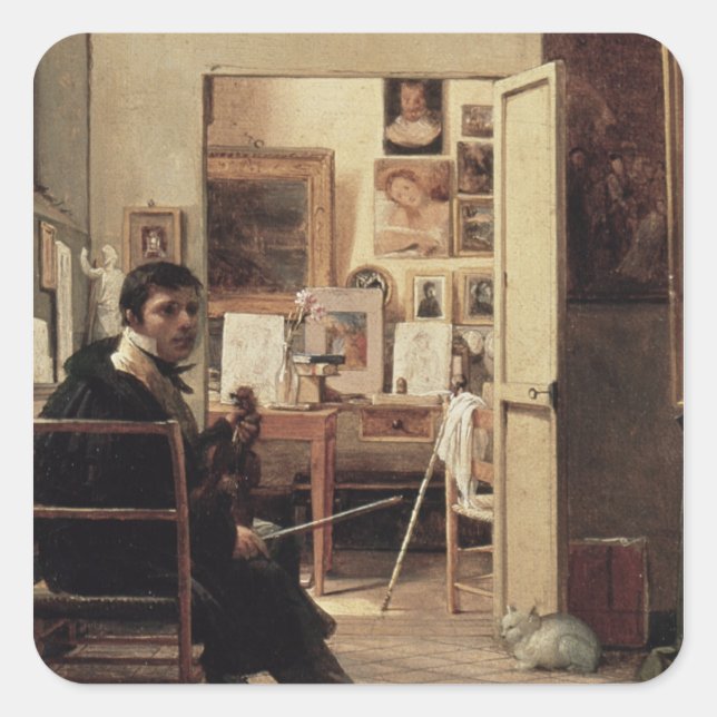 Adesivo Quadrado The Studio of Ingres in Roma, 1818 (Frente)