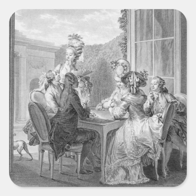 Adesivo Quadrado The Whist Party, 1783, gravado por Jean Dambrun (1 (Frente)