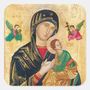 Adesivo Quadrado Theotokos e a Criança Cristo com Ícone de Anjos