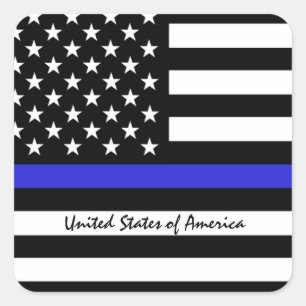 Adesivo Quadrado Thin Blue Line e polícia de bandeira americana / e