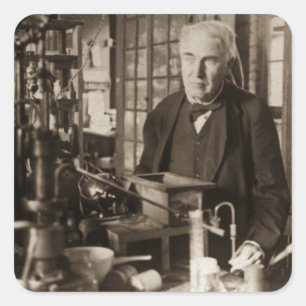 Adesivo Quadrado Thomas Edison em seu laboratório Stereoview