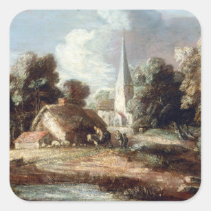 Adesivo Quadrado Thomas Gainsborough Landscape com Algodão