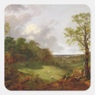 Adesivo Quadrado Thomas Gainsborough Paisagem arborizada com algo