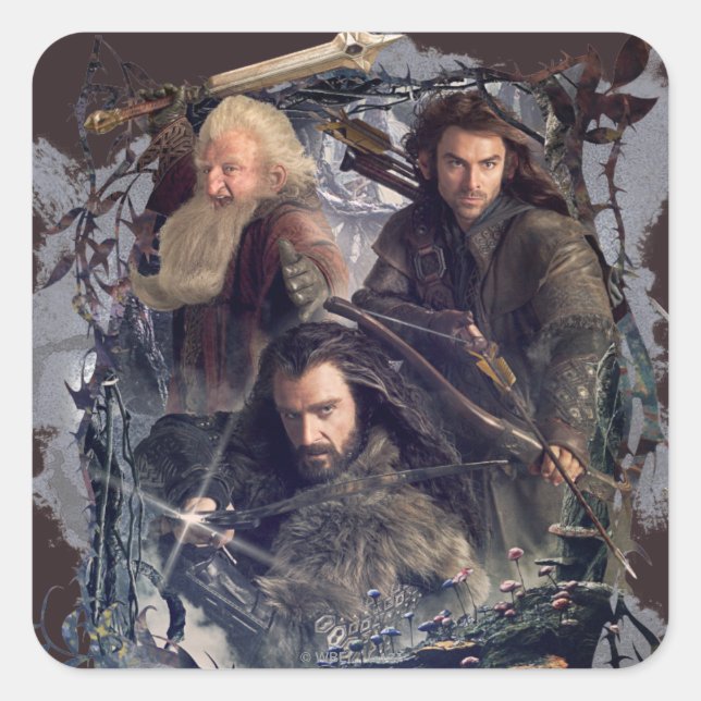Adesivo Quadrado Thorin, Kili e Gráfico Balin (Frente)