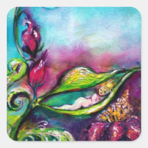 ADESIVO QUADRADO THUMBELINA DORMINDO ENTRE FOLHAS DE ROSA