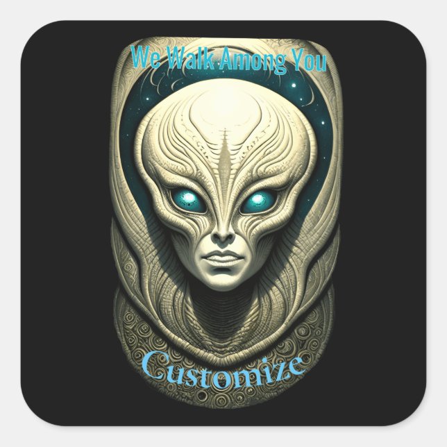 Adesivo Quadrado Thunder_Cove da Cabeça do Crânio da alienígena (Frente)