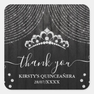 Adesivo Quadrado Tiara de Diamante Prateado em Quinceanera de Madei