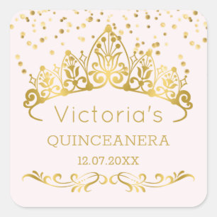 Adesivo Quadrado Tiara Dourado, confete Quinceanera das bolinhas