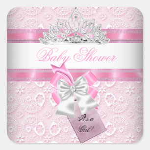 Adesivo Quadrado Tiara Princesa Rosa para Chás de Bebê Menina