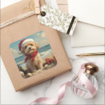 Adesivo Quadrado Tibetan Terrier Dog Christmas Vintage Beach<br><div class="desc">Traga o calor dos feriados para a costa com esta charmosa design inspirada na vintagem, que apresenta um cão festivo sentado numa praia serena. Com um clássico toque de feriado de tons nostálgicos e vibrações costeiras, esta trabalho de arte captura a magia do Natal pelo mar. Perfeito para espalhar alegria...</div>
