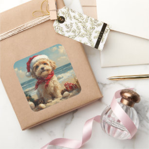 Adesivo Quadrado Tibetan Terrier Dog Christmas Vintage Beach