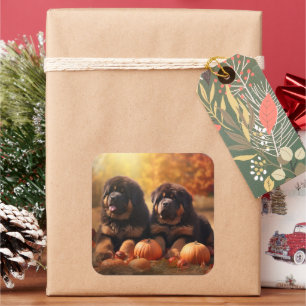 Adesivo Quadrado Tibetano Mastiff Puppy Autumn Delight Pumpkin