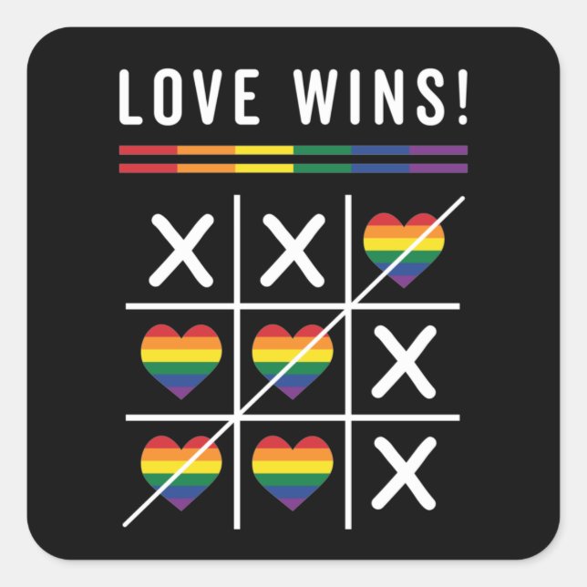 Adesivo Quadrado Tic Tac Toe Love ganha Orgulho gay LGBTQ (Frente)