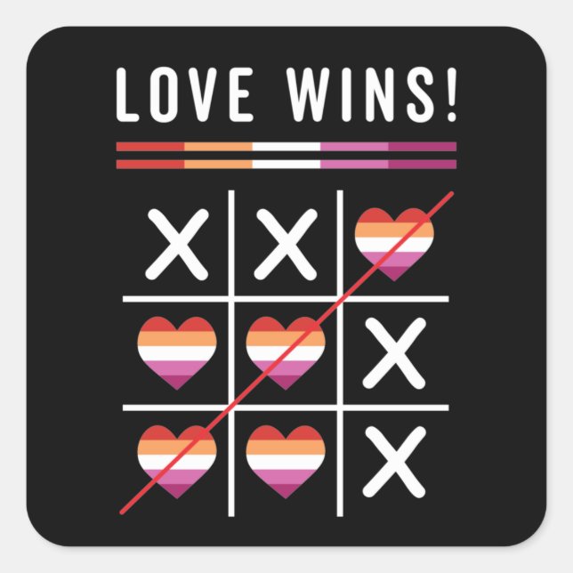 Adesivo Quadrado Tic Tac Toe Love ganha orgulho lésbico LGBTQ (Frente)