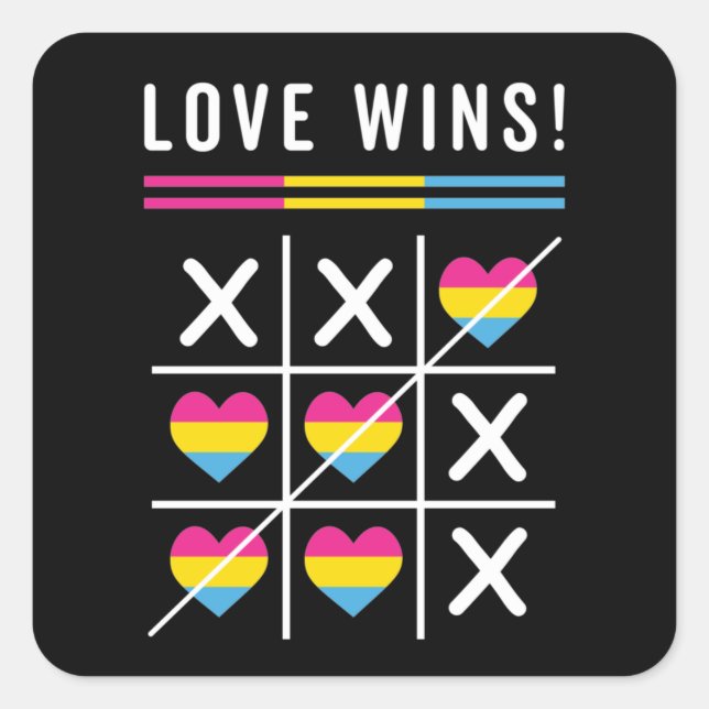 Adesivo Quadrado Tic Tac Toe Love ganha Orgulho Pansexual LGBTQ (Frente)