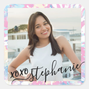 Adesivo Quadrado Tie Dye Obrigado Festa Favor Foto