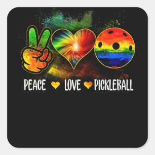 Adesivo Quadrado Tie Dye Peace Love Pickleball Lover